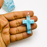 Cross Larimar Pendant- Genuine Dominican Stone Necklace for Men & Women