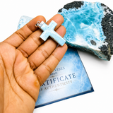 Cross Larimar Pendant- Genuine Dominican Stone Necklace for Men & Women