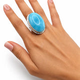 Larimar Adjustable Ring – Large Oval Dominican Blue Gemstone, 925 Sterling Silver