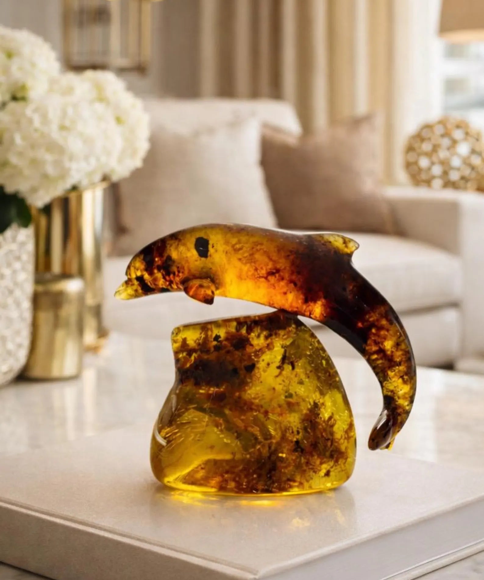 Dominican Amber Dolphin Figurine