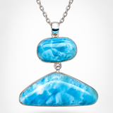 Exclusive Double Larimar Pendant -AAA Larimar Stone Silver Jewelry Women's Gift