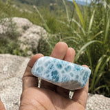 One of a kind Dominican Larimar freeform specimen, front view, for collectors, Mauna Vibes