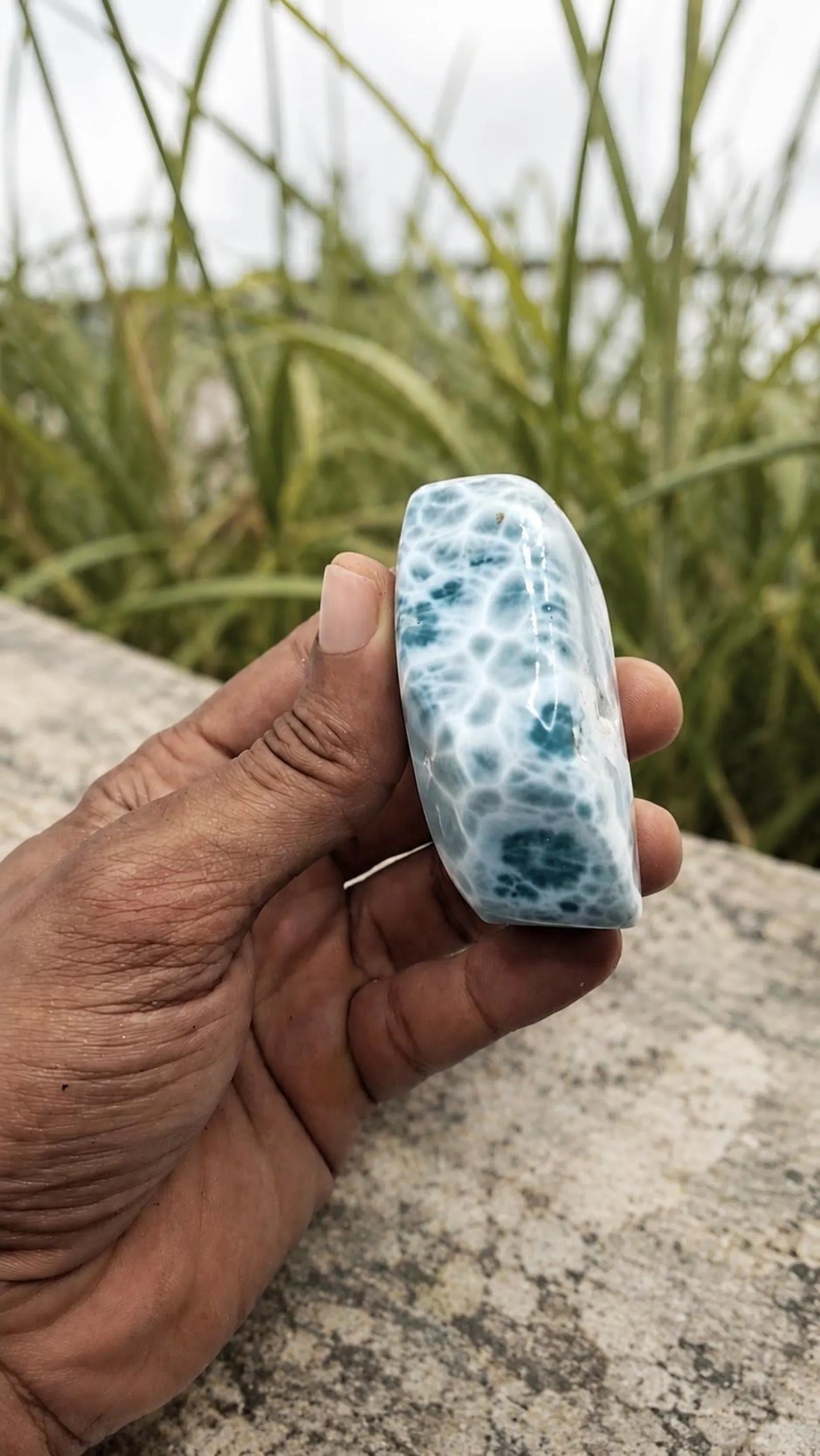 One of a kind Dominican Larimar freeform specimen, additional view, for collectors, Mauna Vibes