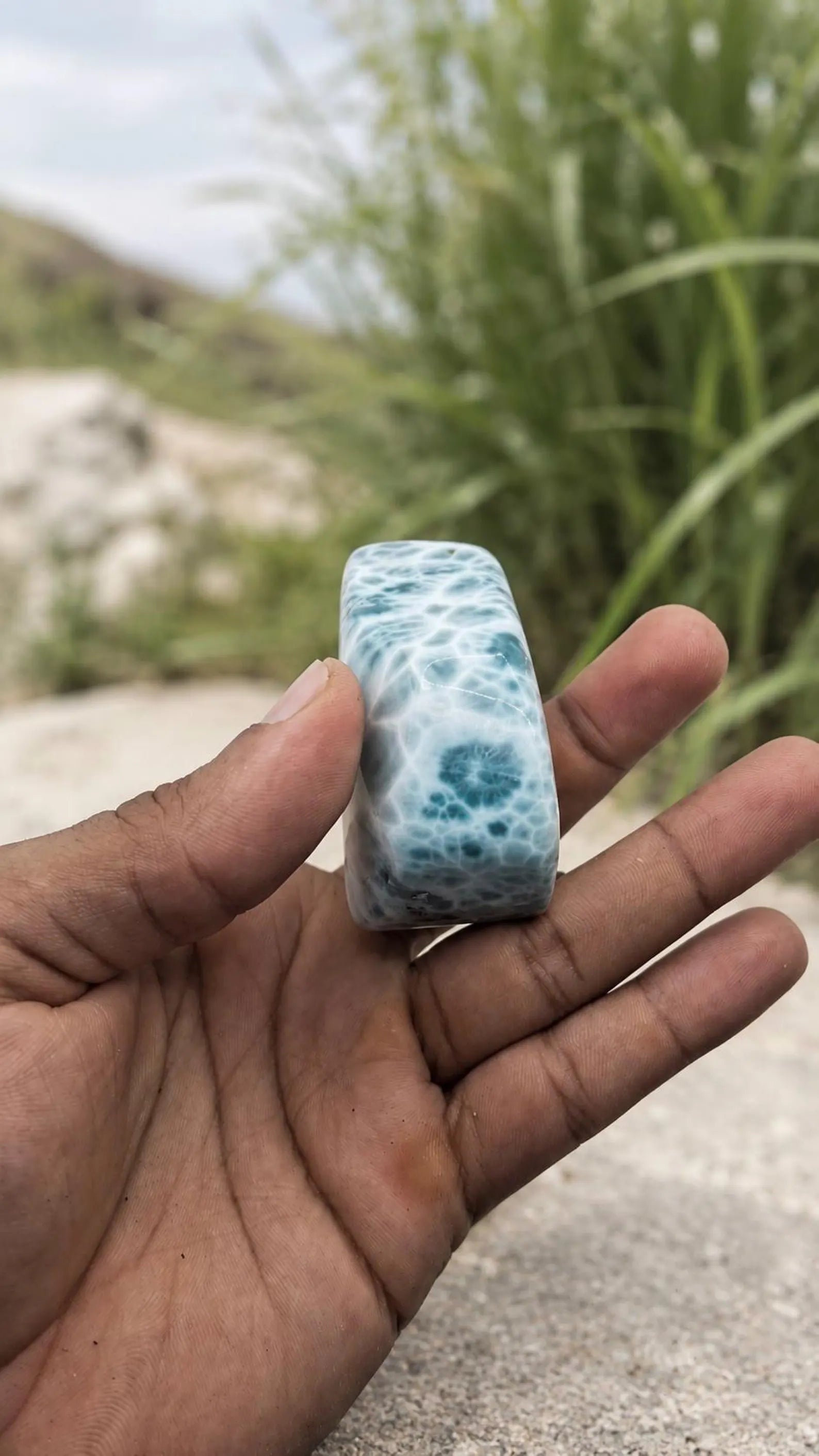 One of a kind Dominican Larimar freeform specimen, additional view, for collectors, Mauna Vibes