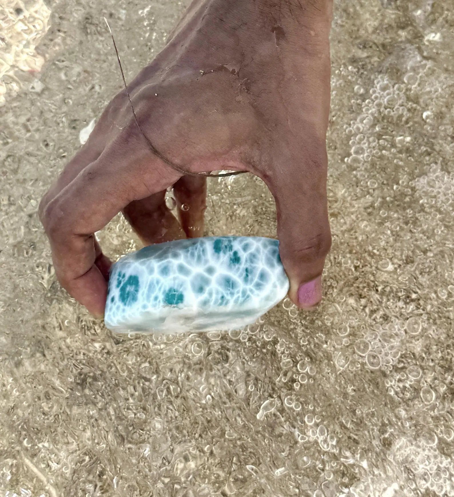 One of a kind Dominican Larimar freeform specimen, additional view, for collectors, Mauna Vibes