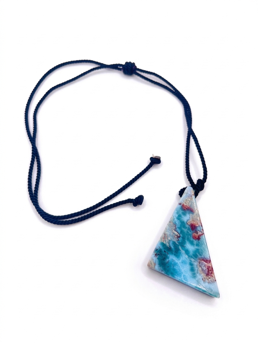 Larimar Stone Necklace – Dominican Blue Specimen Gemstone, Adjustable Rope for Men & Women