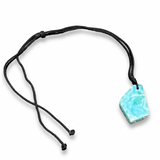 AAA Larimar Slab Necklace, Dominican Blue Crystal, Adjustable Black Cord for men & women