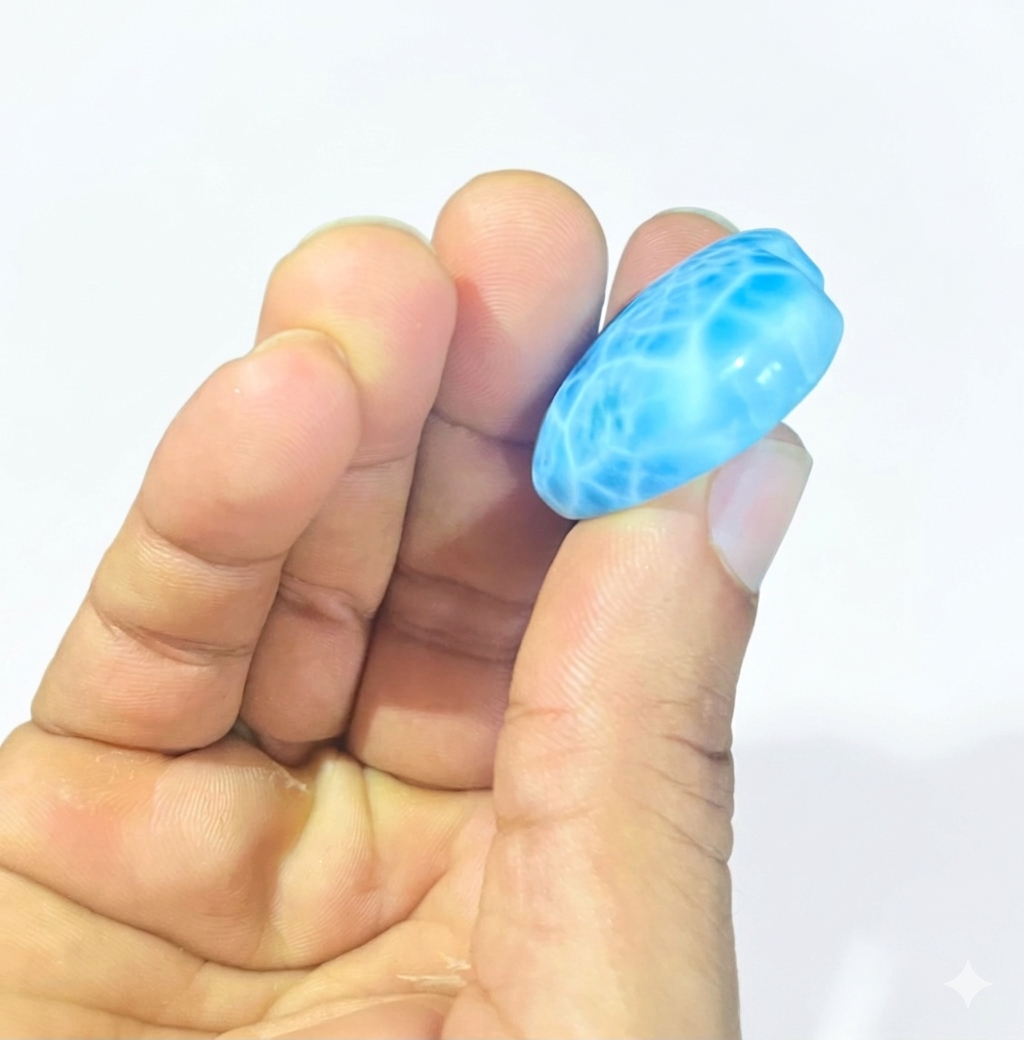 AAA Larimar Heart Cabochon Palmstone,  Natural Dominican Blue Stone for Reiki or Jewelry