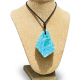 AAA Larimar Slab Necklace, Dominican Blue Crystal, Adjustable Black Cord for men & women