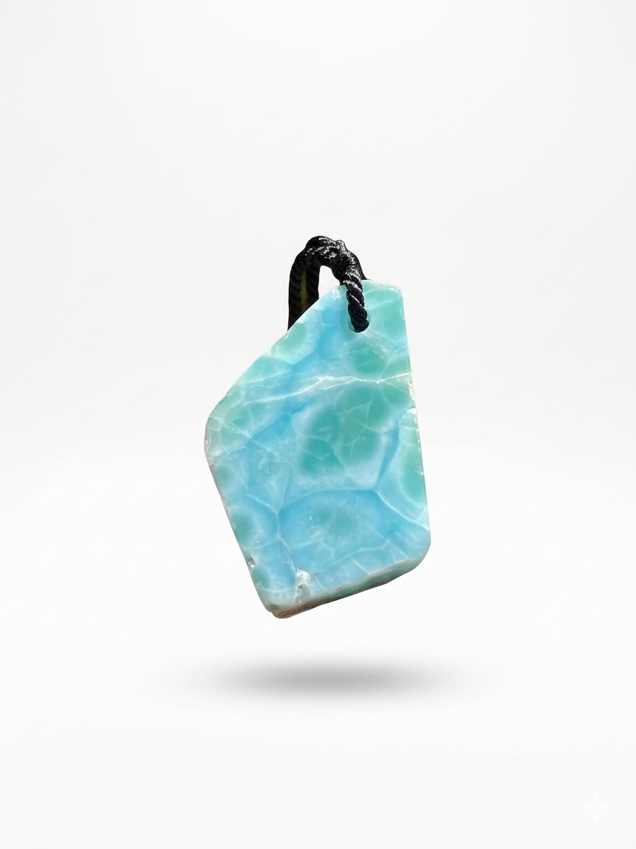 AAA Larimar Slab Necklace, Dominican Blue Crystal, Adjustable Black Cord for men & women