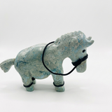 Larimar Donkey Carving – 743g Dominican Blue Stone Sculpture | One of a Kind Collector Piece