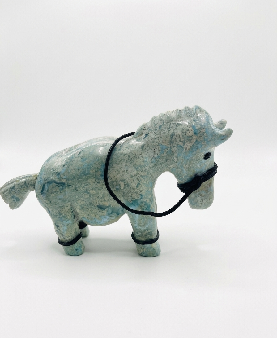Larimar Donkey Carving – 743g Dominican Blue Stone Sculpture | One of a Kind Collector Piece