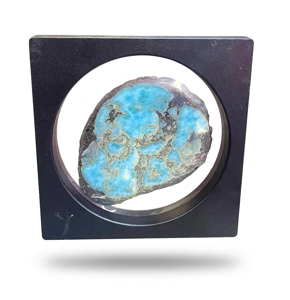 Larimar Stone Slab Specimen – Dominican Blue Crystal, Rare Stone Home Decor Collectors Piece