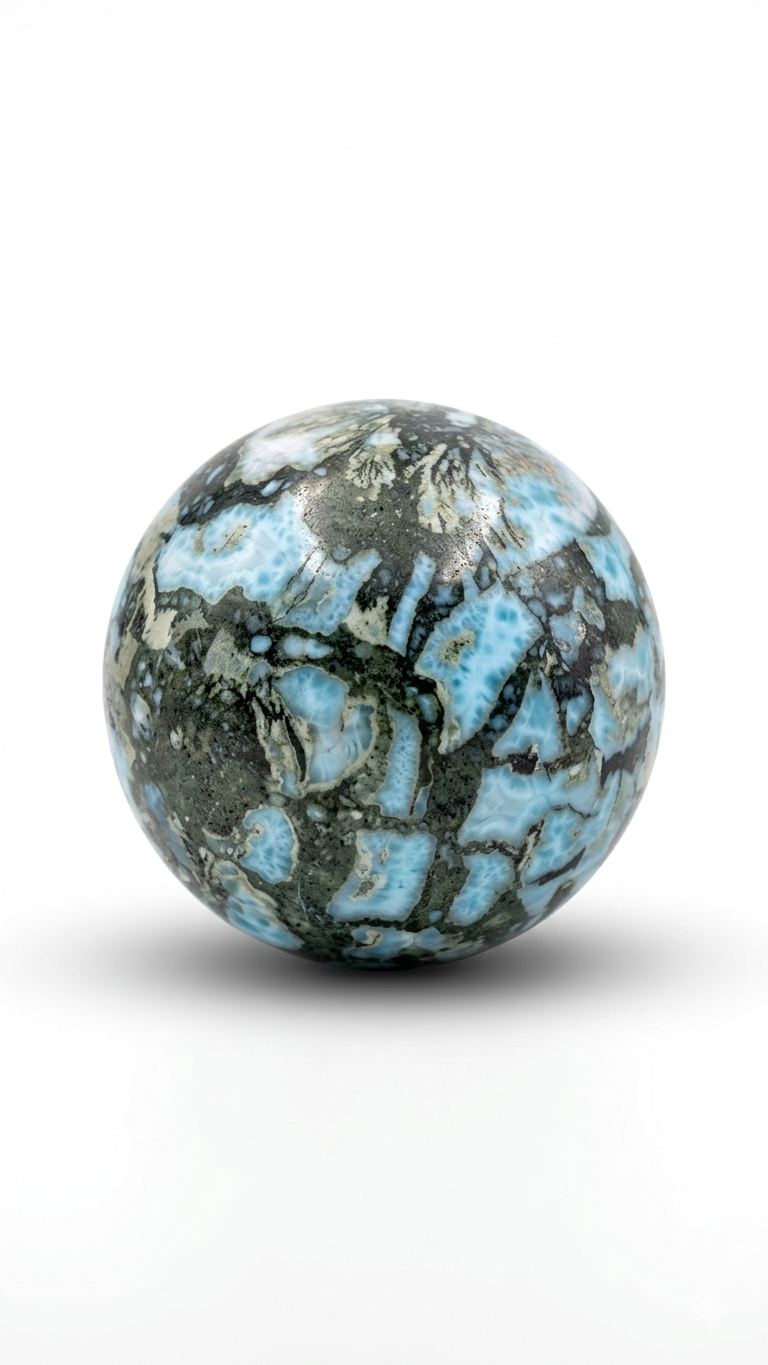 Larimar Sphere, Rare Taíno Specimen, Blue Crystal Ball, 362g for Meditation & Home Decor