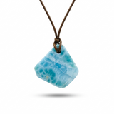 Larimar Stone Necklace – Dominican Blue Stone Pendant on Adjustable Cord for Men & Women