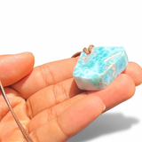 Larimar Stone Necklace – Dominican Blue Stone Pendant on Adjustable Cord for Men & Women