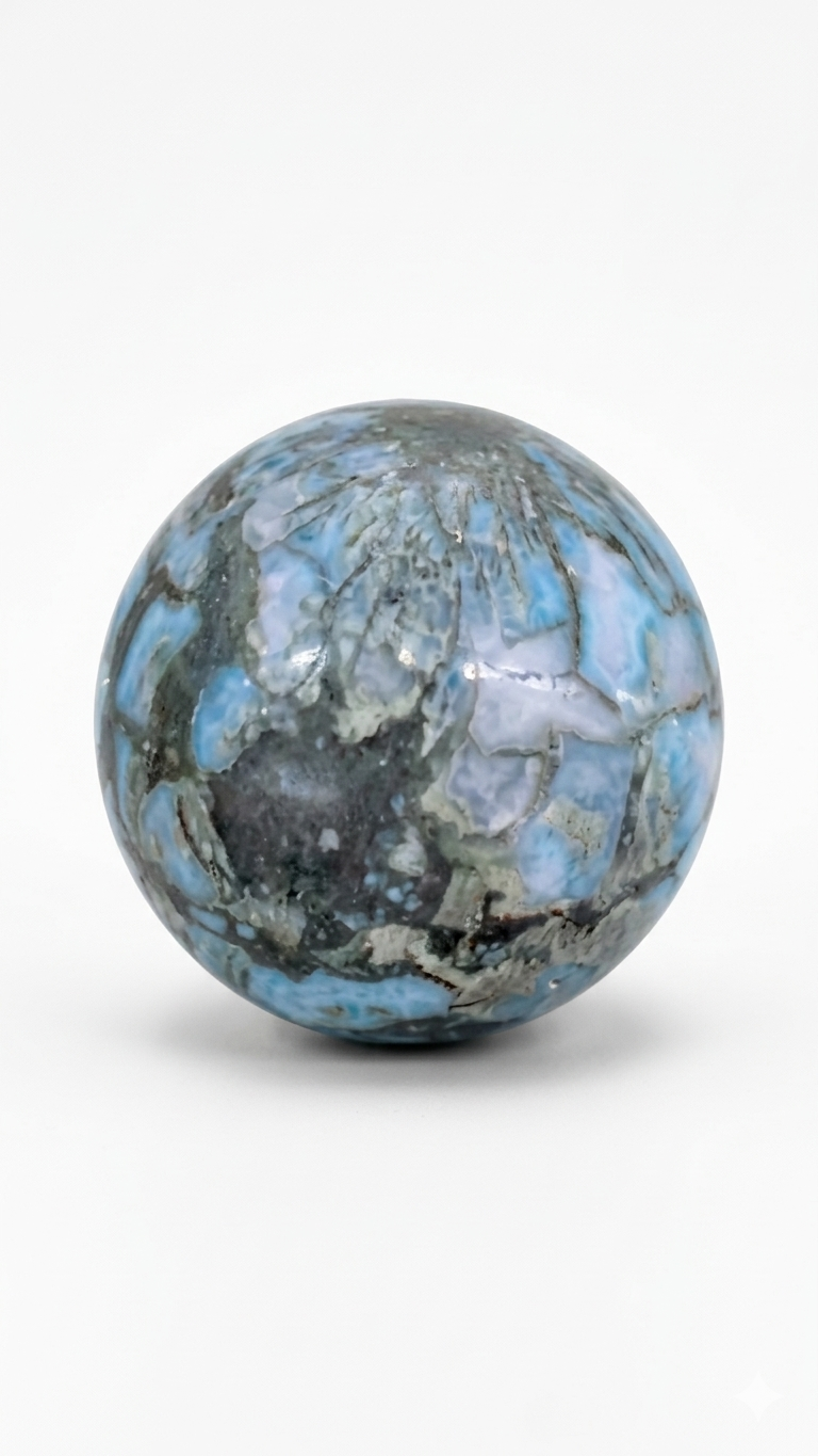 Larimar Sphere, Rare Taíno Specimen, Blue Crystal Ball, 362g for Meditation & Home Decor