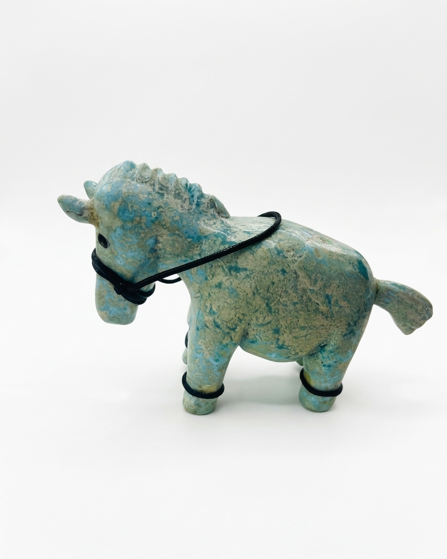 Larimar Donkey Carving – 743g Dominican Blue Stone Sculpture | One of a Kind Collector Piece