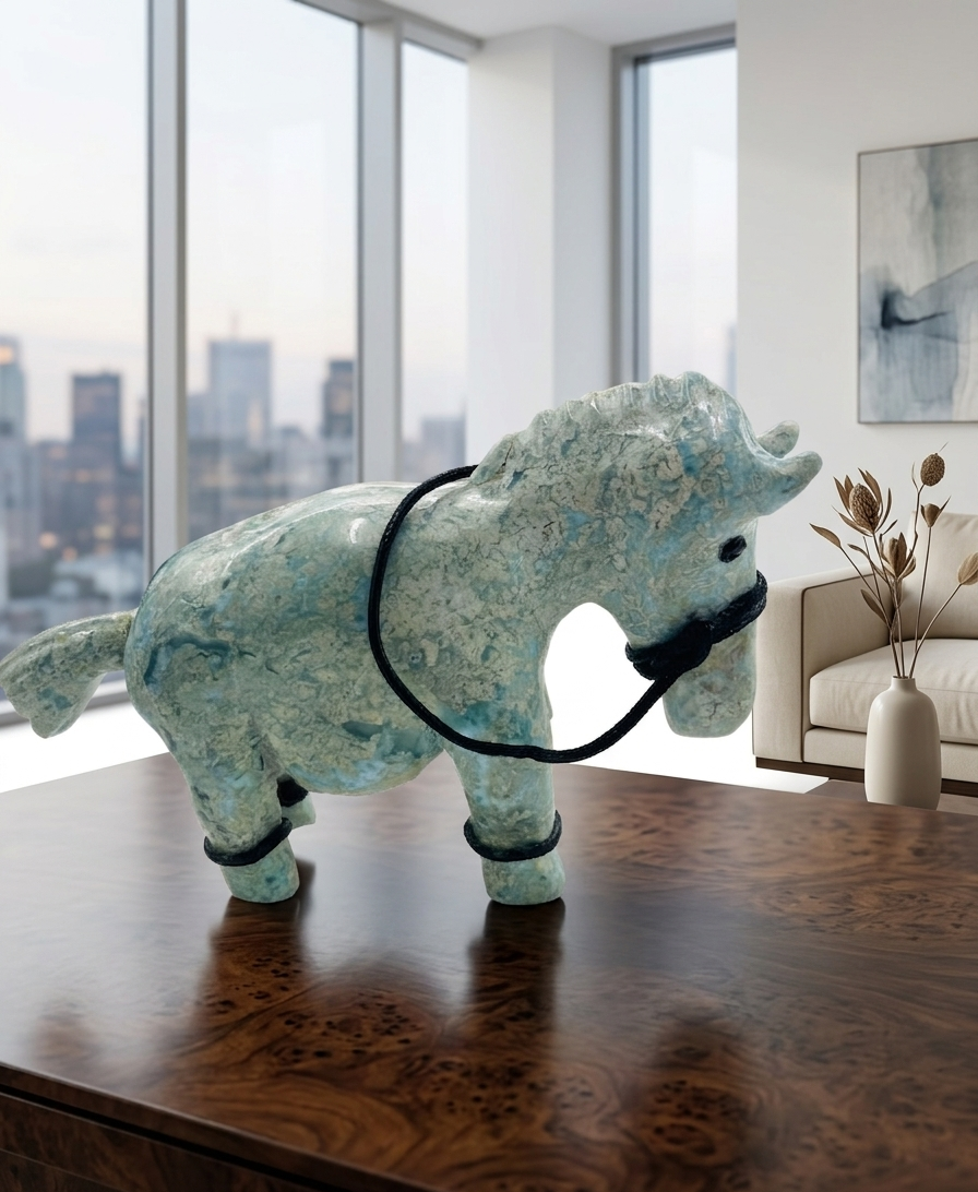 Larimar Donkey Carving – 743g Dominican Blue Stone Sculpture | One of a Kind Collector Piece