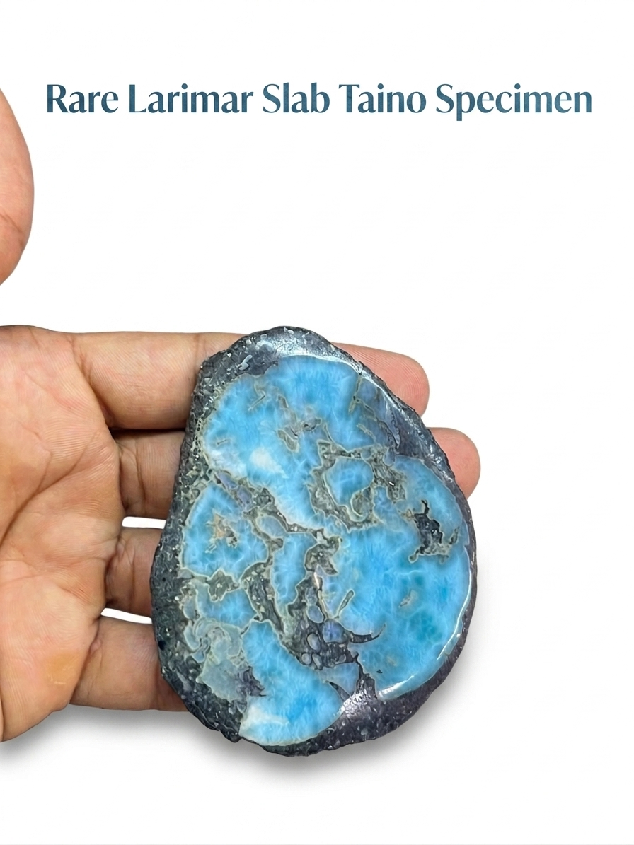Larimar Stone Slab Specimen – Dominican Blue Crystal, Rare Stone Home Decor Collectors Piece