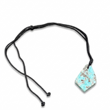 AAA Larimar Slab Necklace, Dominican Blue Crystal, Adjustable Black Cord for men & women