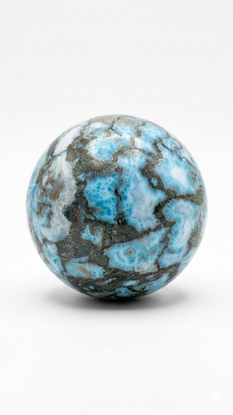 Larimar Sphere, Rare Taíno Specimen, Blue Crystal Ball, 362g for Meditation & Home Decor