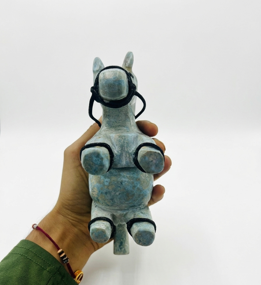 Larimar Donkey Carving – 743g Dominican Blue Stone Sculpture | One of a Kind Collector Piece