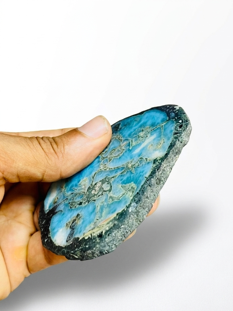 Larimar Stone Slab Specimen – Dominican Blue Crystal, Rare Stone Home Decor Collectors Piece