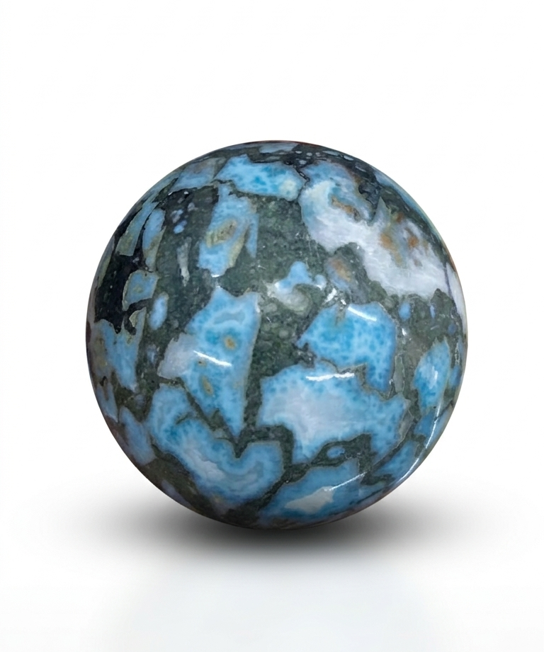 Larimar Sphere, Rare Taíno Specimen, Blue Crystal Ball, 362g for Meditation & Home Decor