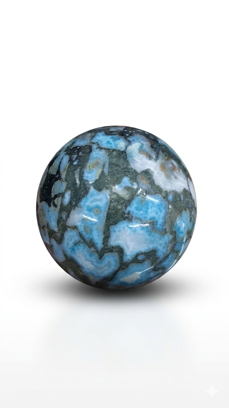 Larimar Sphere, Rare Taíno Specimen, Blue Crystal Ball, 362g for Meditation & Home Decor