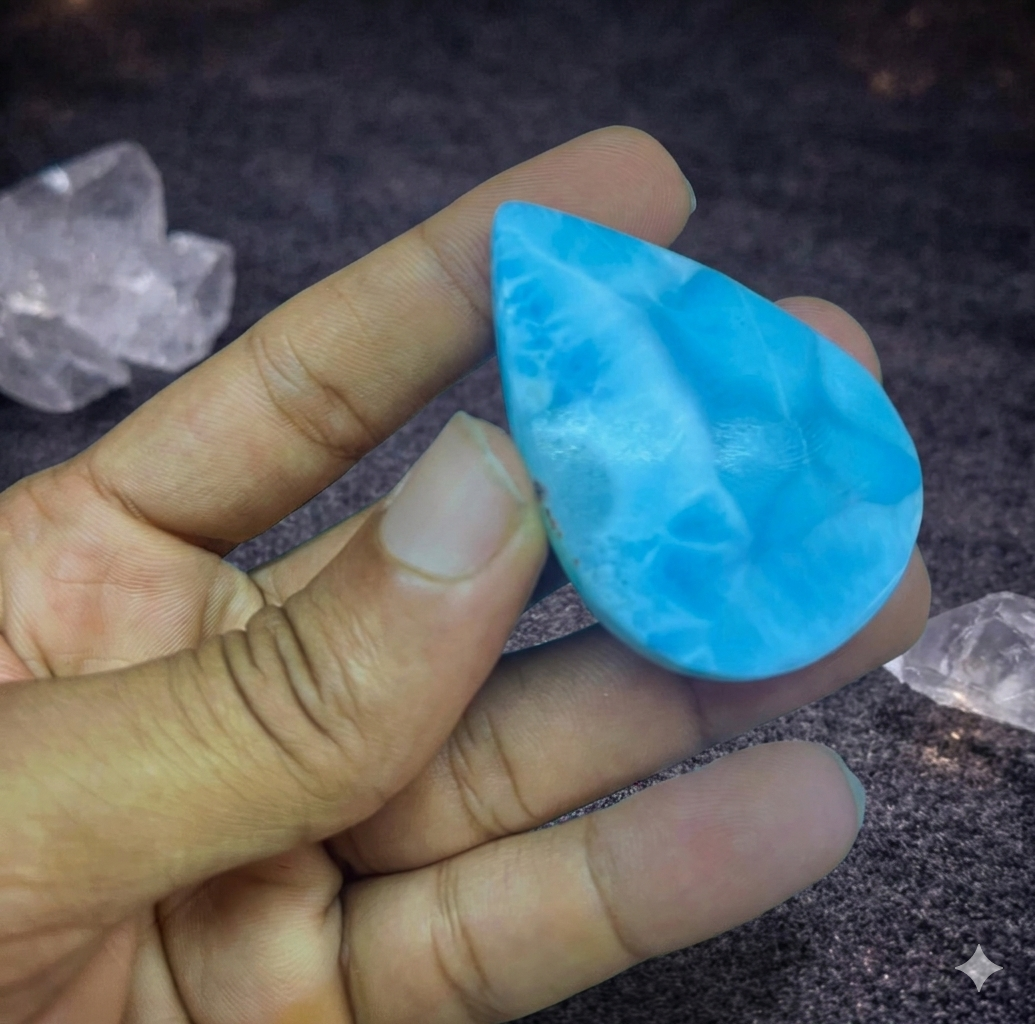 36g Larimar Cabochon Palmstone- AAA Dominican Larimar Freeform for Collectors & Jewelry Makers