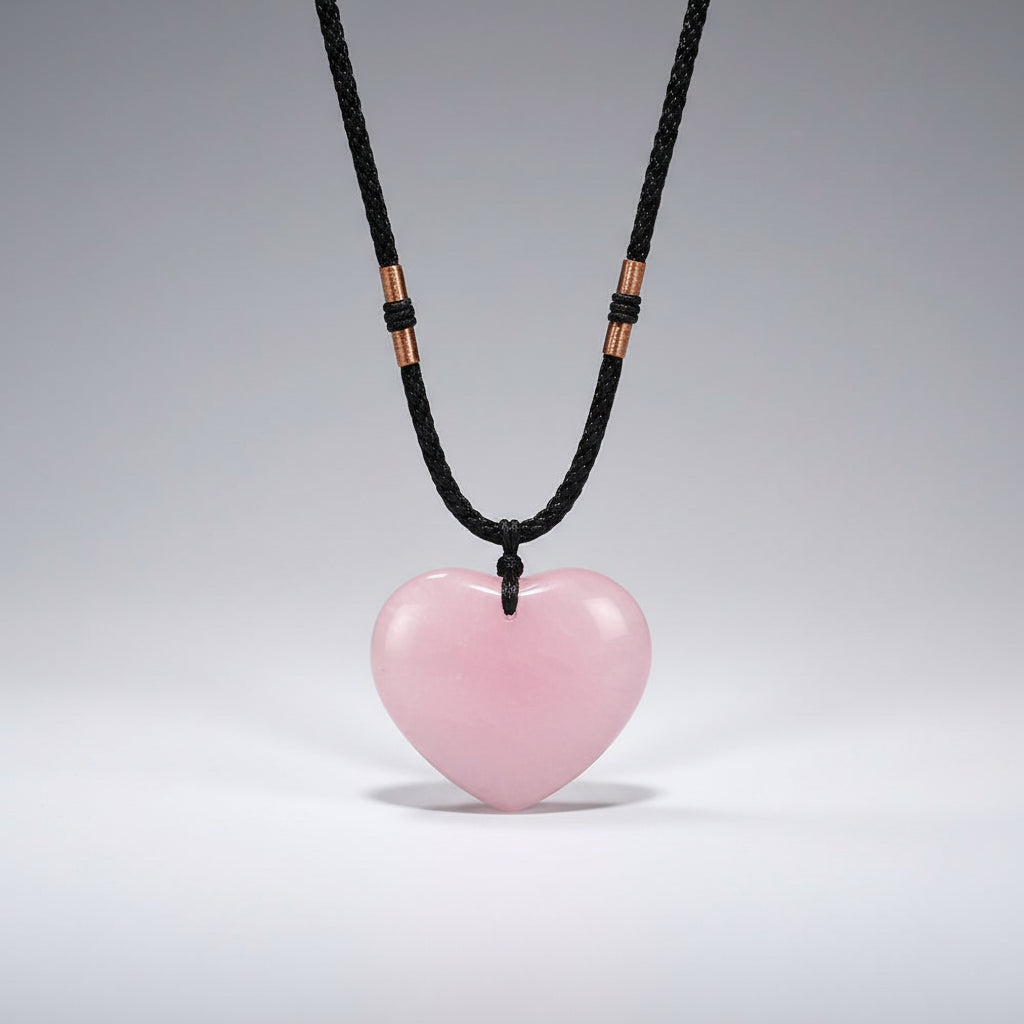 Natural Rose Quartz Heart Pendant Adjustable Necklace for Men & Women