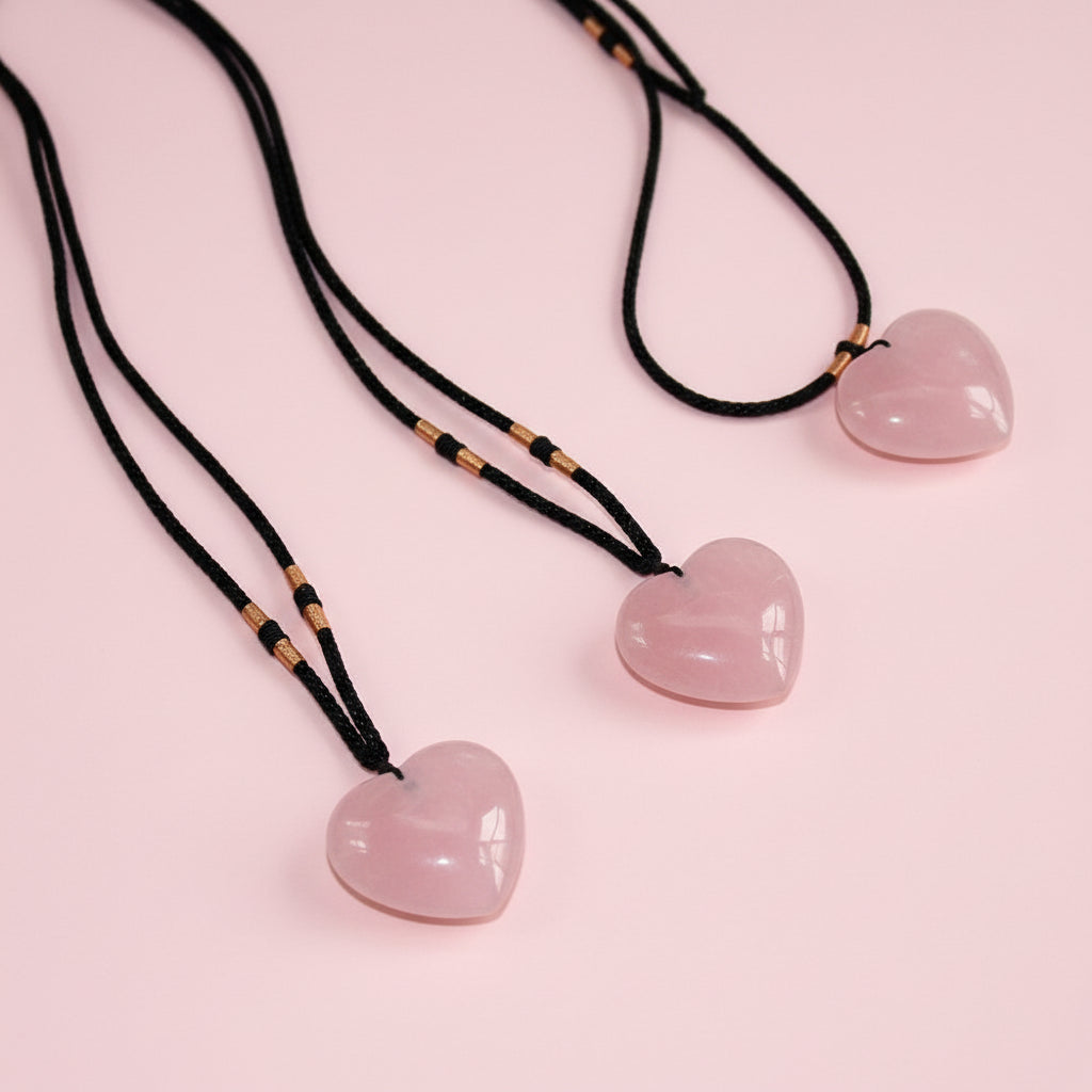 Natural Rose Quartz Heart Pendant Adjustable Necklace for Men & Women
