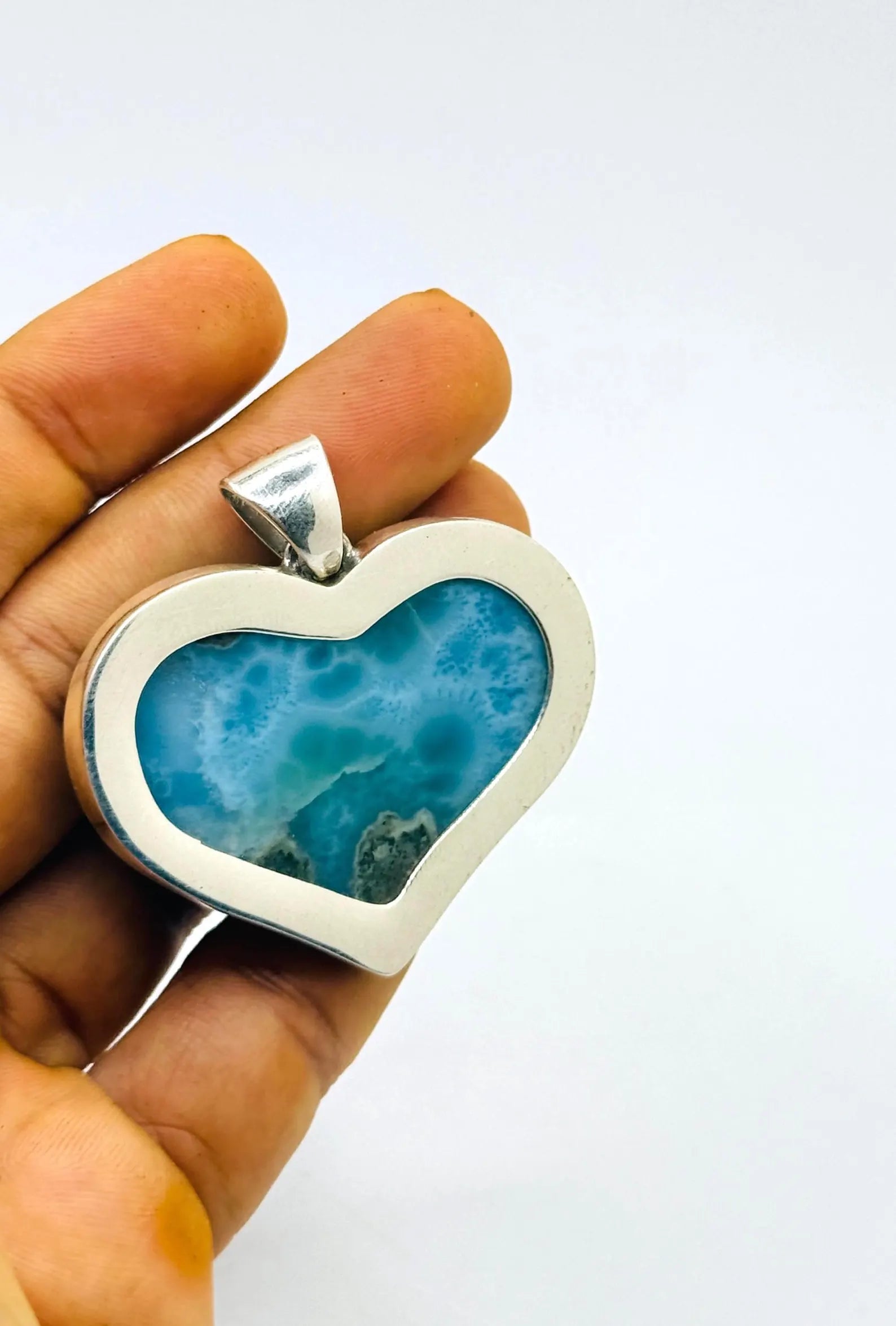 Larimar heart with stone inclsuions