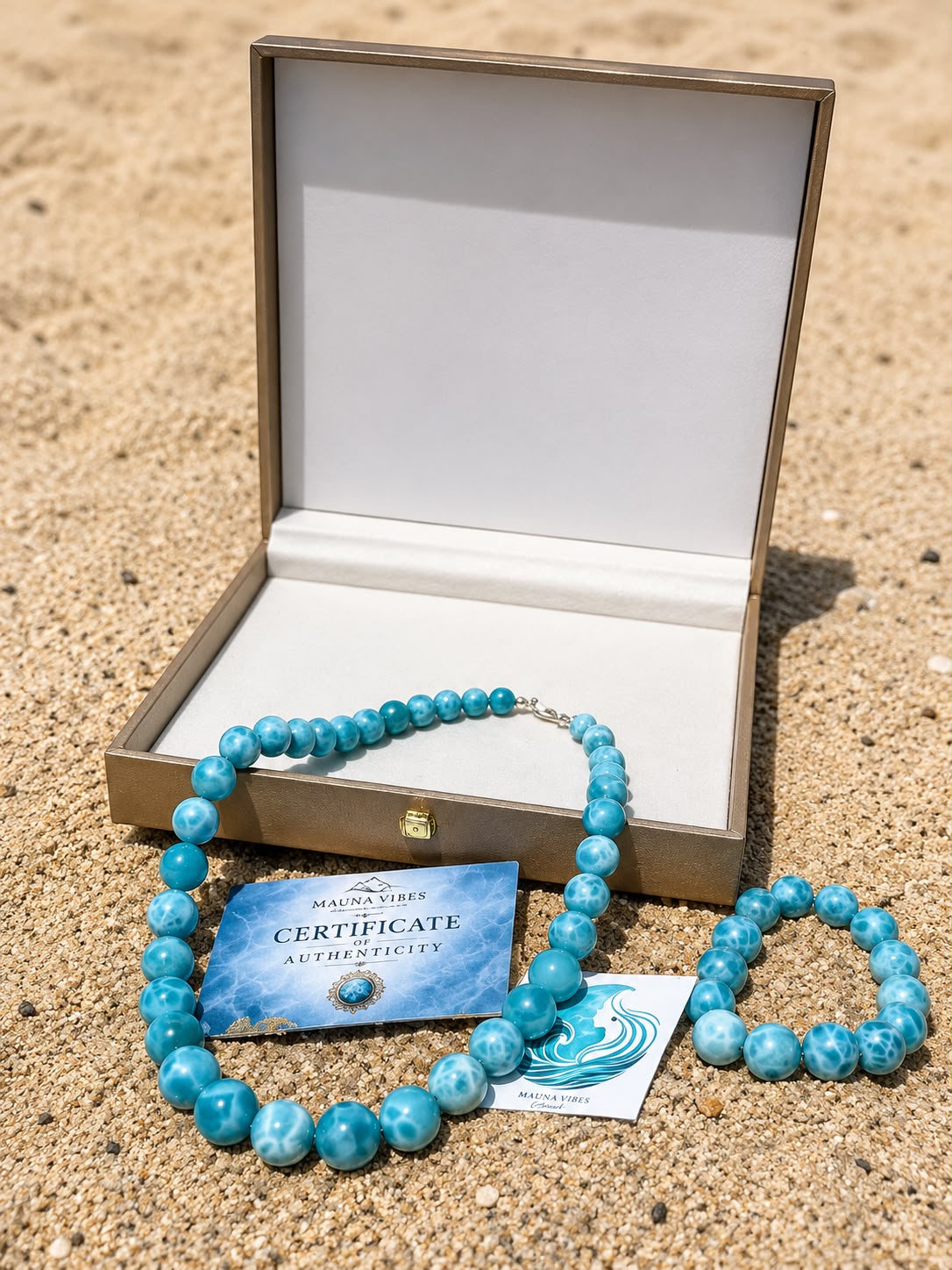 Larimar Bead Necklace – Genuine AAA+ Larimar & 925 Sterling Silver