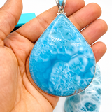 Exceptional Larimar Fractal Pendant — AAA+ Grade, Sterling Silver 925