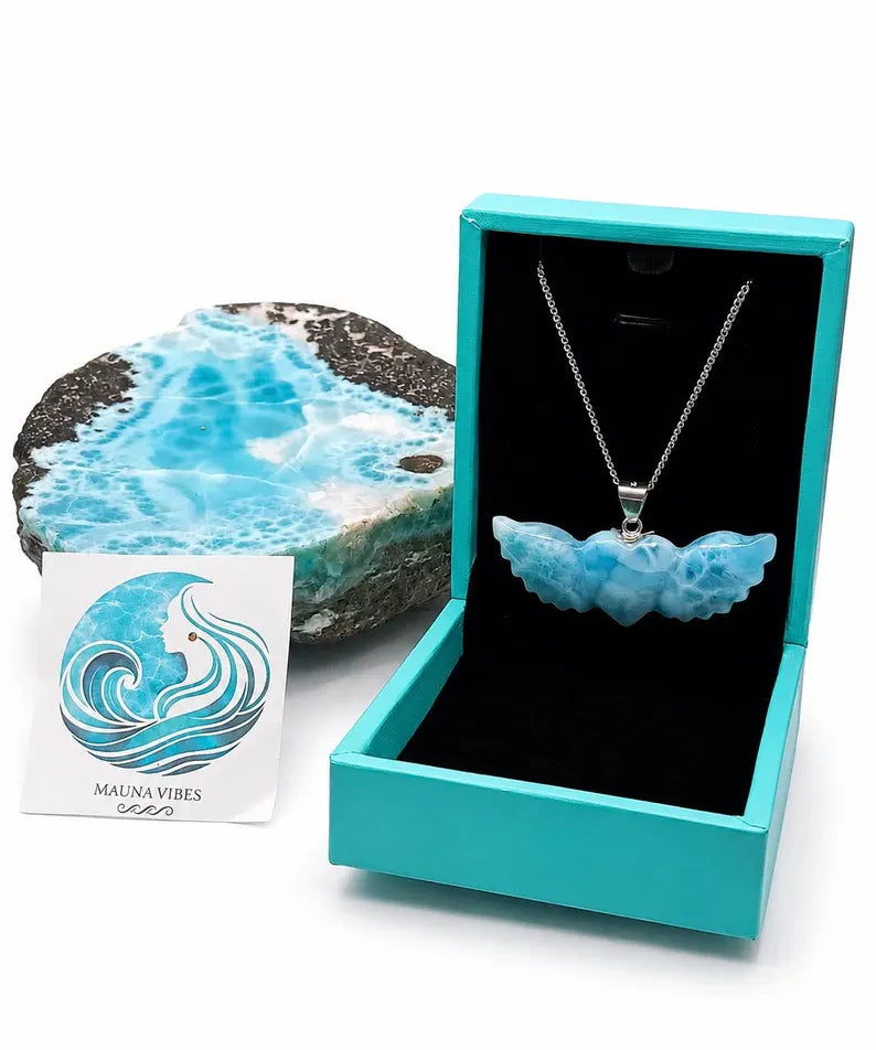 Larimar Angel Heart Wing Pendant In 925 Sterling Silver