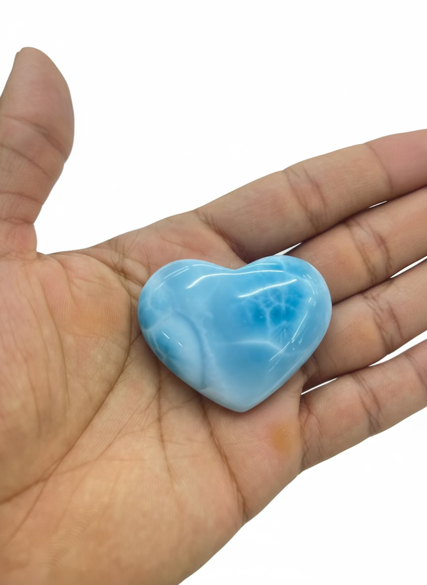 Big Larimar Heart Cabochon: Dominican Blue Crystal for Jewelry Making or Collection
