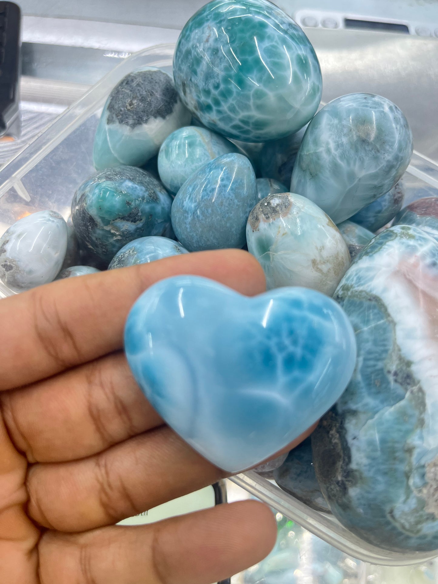 Big Larimar Heart Cabochon: Dominican Blue Crystal for Jewelry Making or Collection