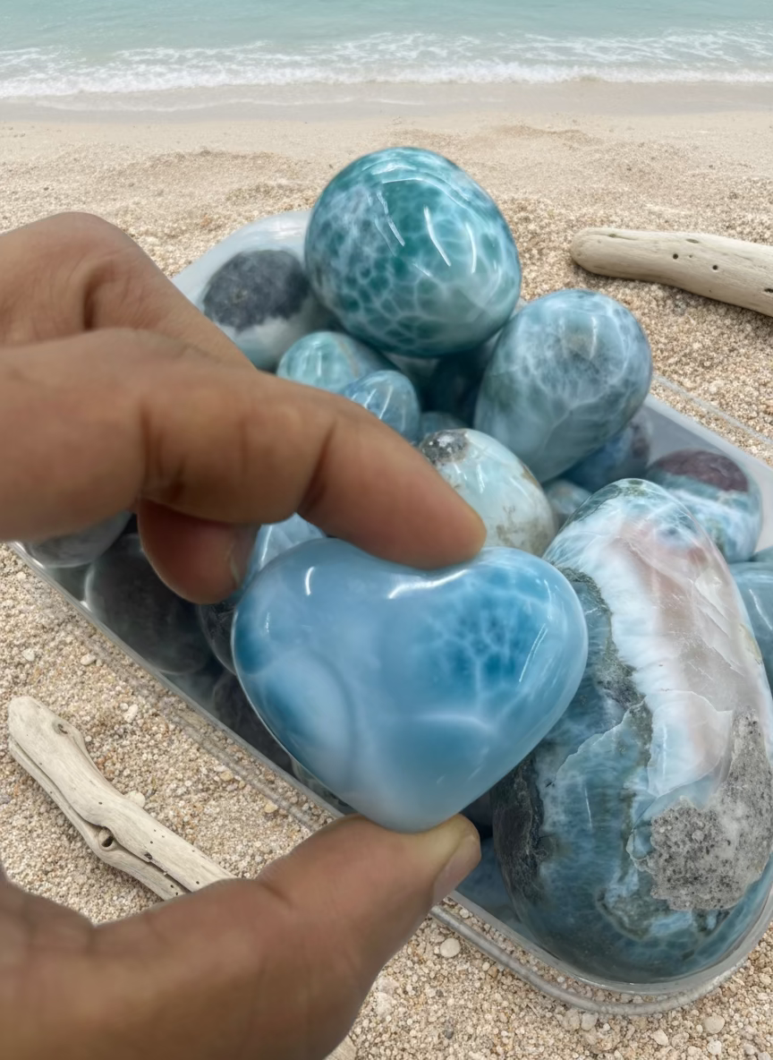 Big Larimar Heart Cabochon: Dominican Blue Crystal for Jewelry Making or Collection