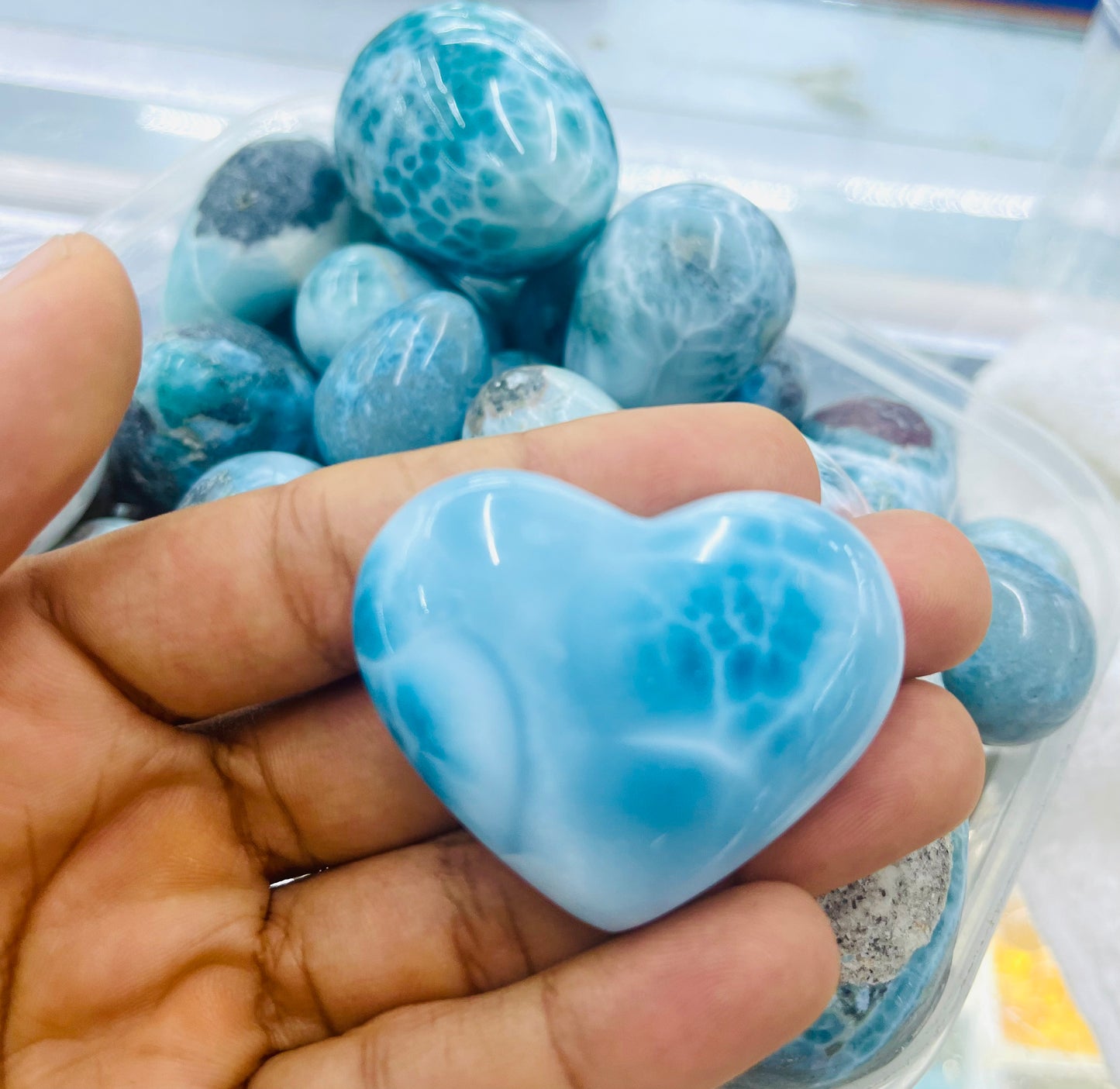 Big Larimar Heart Cabochon: Dominican Blue Crystal for Jewelry Making or Collection
