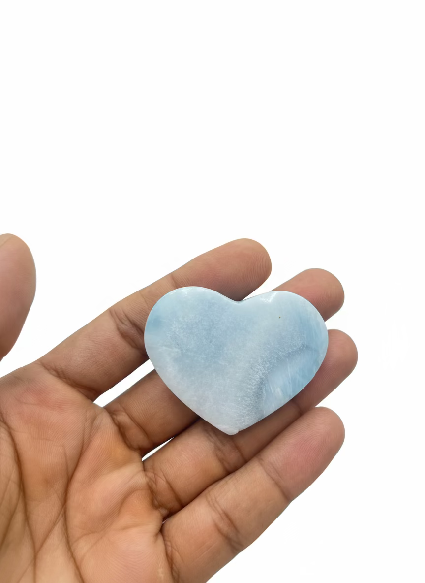 Big Larimar Heart Cabochon: Dominican Blue Crystal for Jewelry Making or Collection