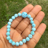 Larimar Bead Bracelet – 7–8mm Beads with 13mm Center Bead, Genuine Dominican Blue Stone