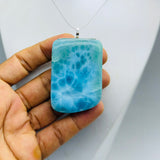 Larimar Stone Pendant Necklace, Genuine AAA Dominican Ocean Stone Gift for Men & Women