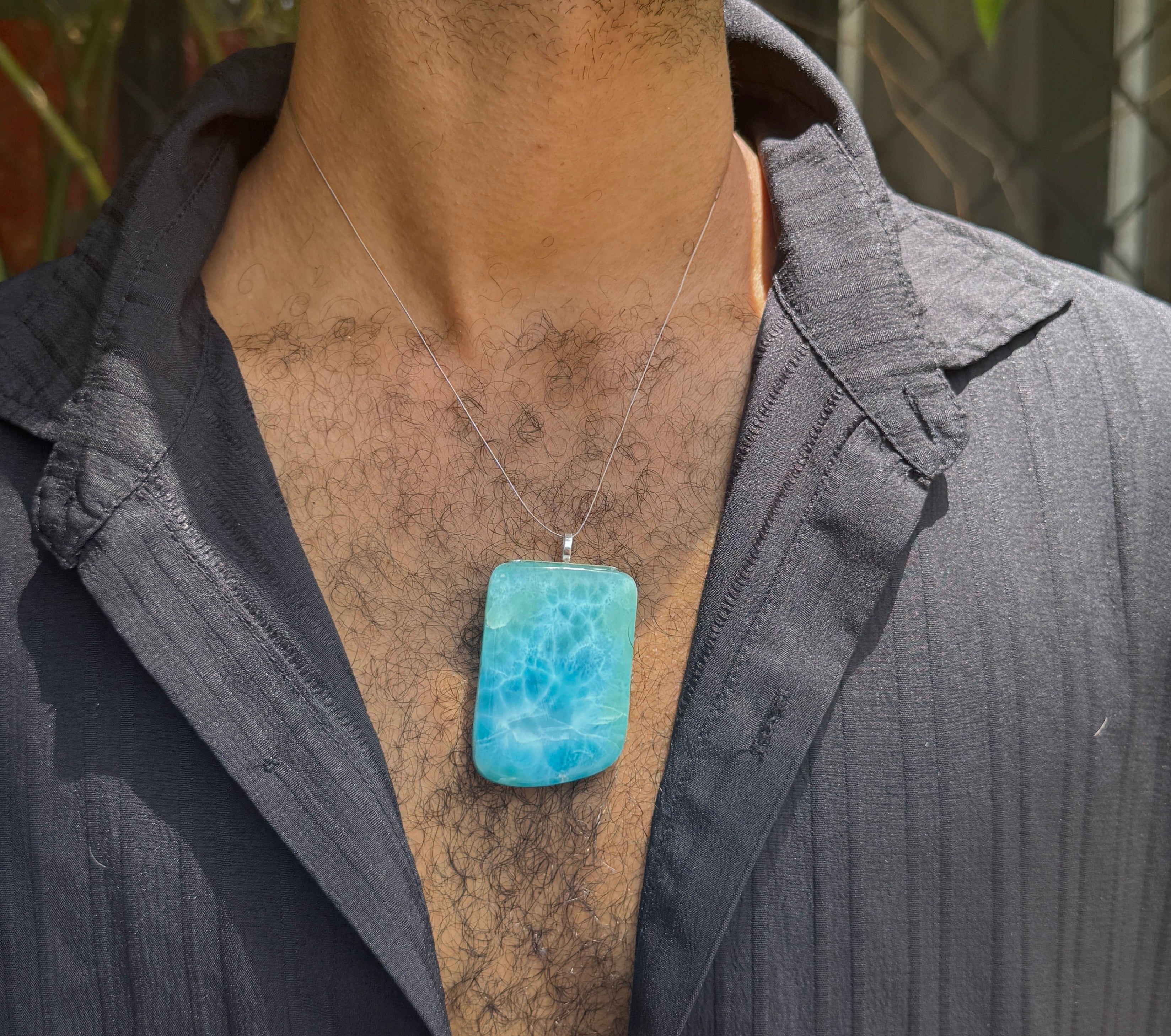 AAA grade Dominican Larimar pendant, close-up of the stone, as gifting, Mauna Vibes