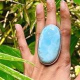 Larimar Statement Ring – Large Oval 925 Sterling Silver Jewelry