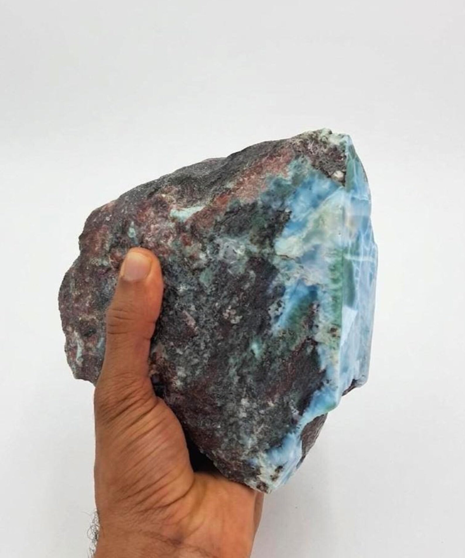 Museum grade Dominican Larimar specimen, angled view, for collectors, Mauna Vibes