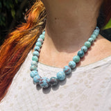 Larimar Bead Necklace with Red Matrix Inclusions – 925 Sterling Silver