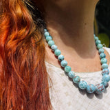 Larimar Bead Necklace with Red Matrix Inclusions – 925 Sterling Silver