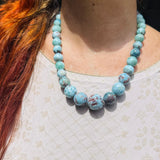 Larimar Bead Necklace with Red Matrix Inclusions – 925 Sterling Silver
